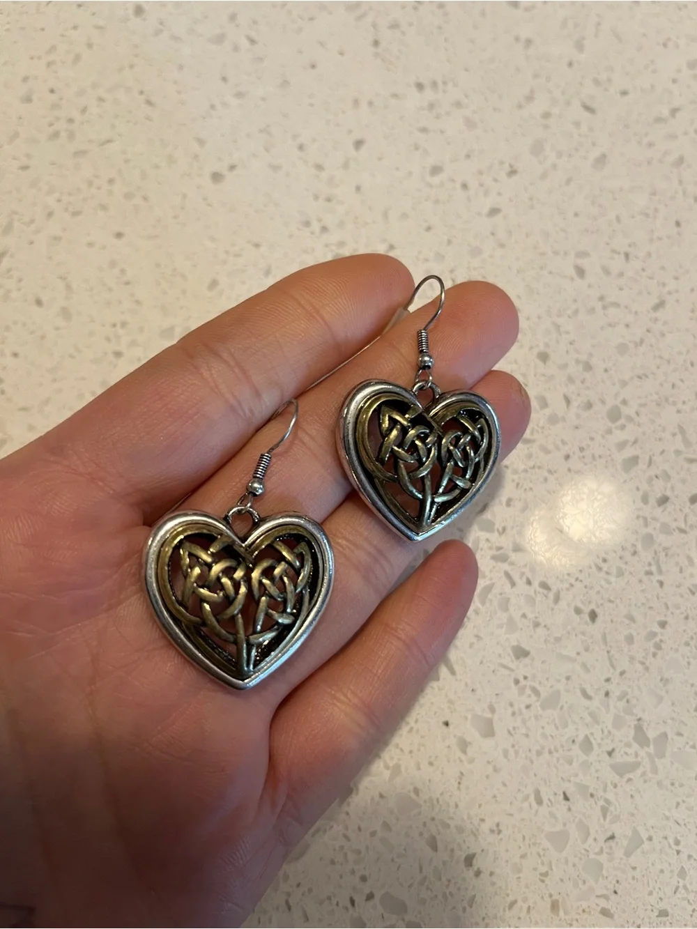 Heart Knot‎ Drop Earrings - Silver & Gold